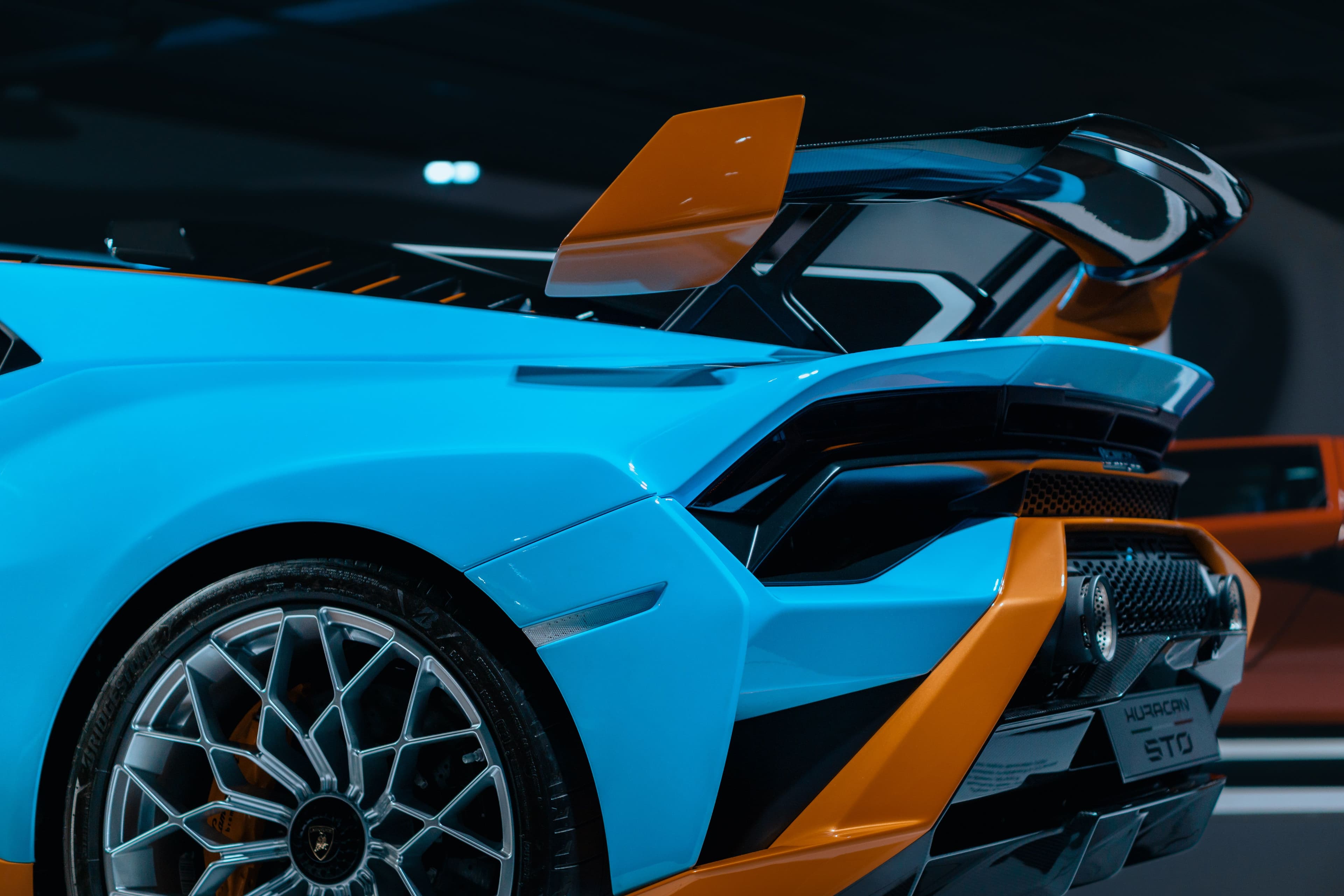 Blue and orange sports car